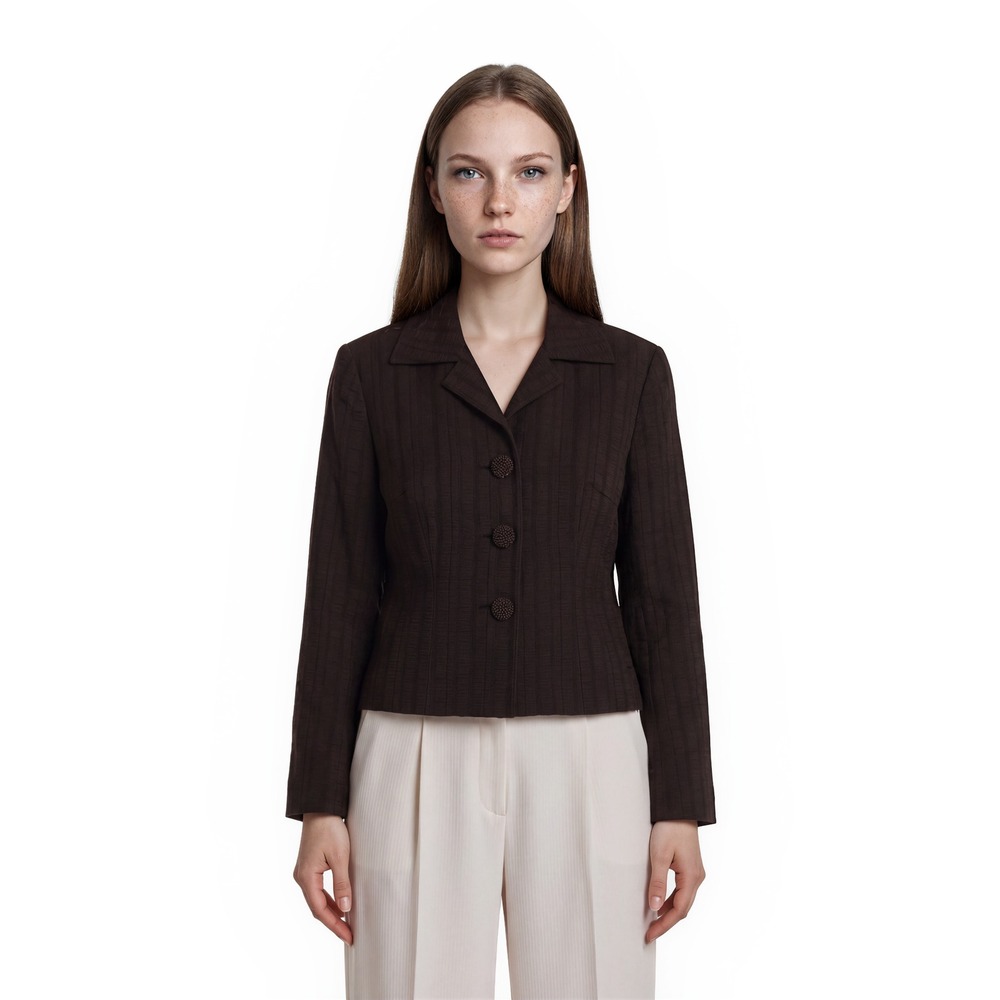 Talbots Italy Blazer Women's Size 14 Brown Textured Stripe Jacket Lined Vintage